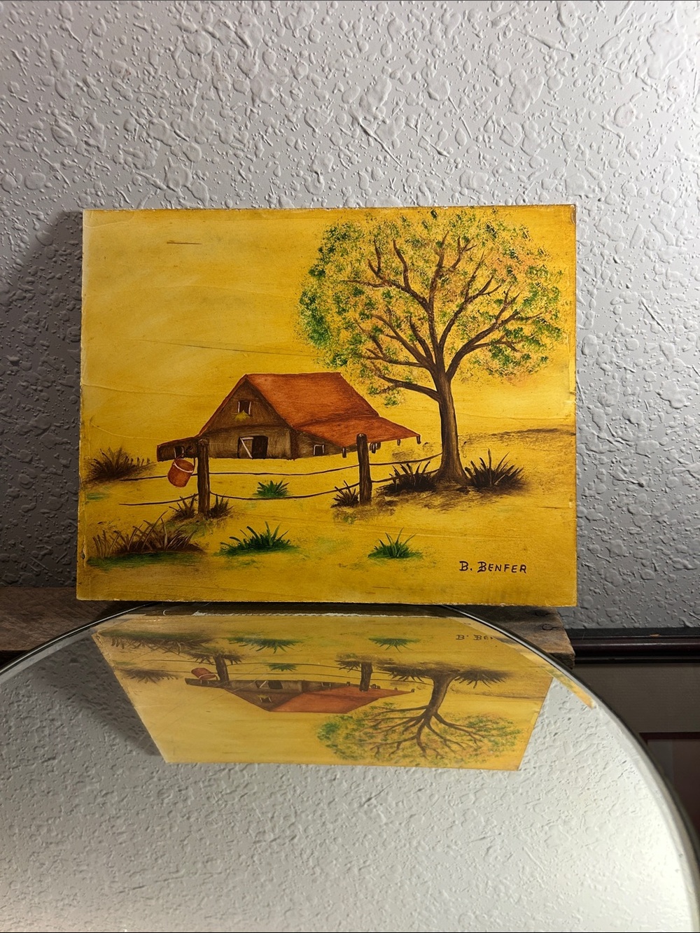 Original Art, unframed Yellow Countryside Canvas Art, vintage, Nostalgic